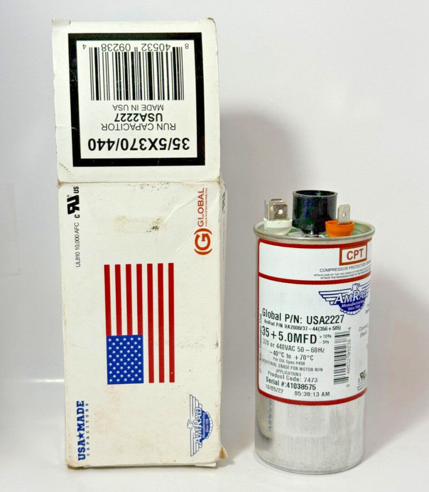 Amrad 35/5X370/440 Run Capacitor USA2227 35 + 5.0MFD370-440VAC 50-60Hz