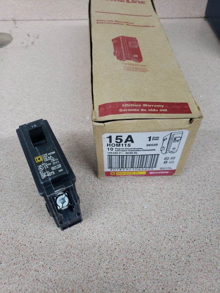 (1) New! Square D HOM115 1-Pole 15-Amp 120/240V Plug-In Circuit Breaker