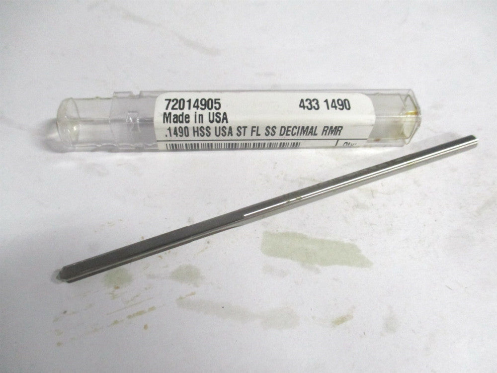 (433-0.1490) 0.149" x 1" x 4" OAL 4-Flute Straight Shank HSS Chucking Reamer 