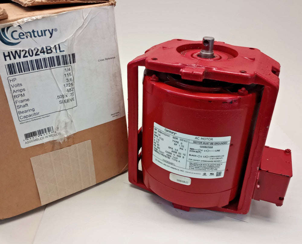 Century HW2024B1L Electric Motor 1ph 1/4hp 115V 60hz 3.6A 1725rpm 48Z 1/2 shaft