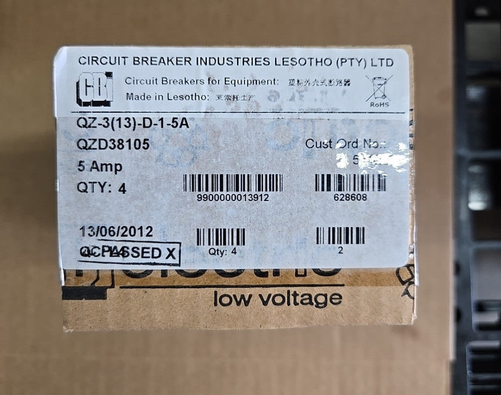 CBI Box of 4 QZD38105 3P 5 AMP Circuit Breaker