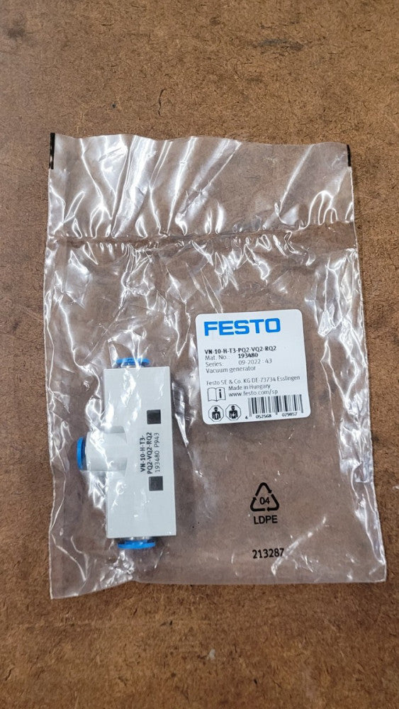 Festo VN-10-H-T3-PQ2-VQ2-RQ2 Pneumatic Vacuum Generator 6mm Tube 193480