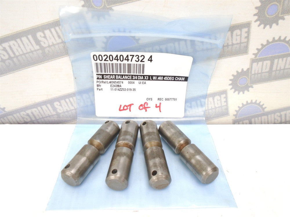 (Lot of 4) Balance SHEAR PIN - 3/4"(Dia) x 3"(L) - W/ .460 45DEG. Chamfer (NEW)