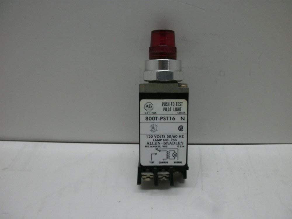 ALLEN BRADLEY 800T-PST16R SER N PILOT LIGHT RED PUSH TO TEST 18mm 110/120VAC 