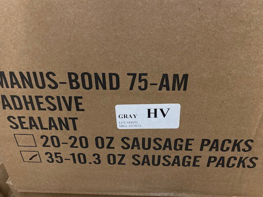 (35 Pack) Manus-Bond 75-AM Industrial Adhesive/Sealant 10.3 Oz Sausage Roll GRAY