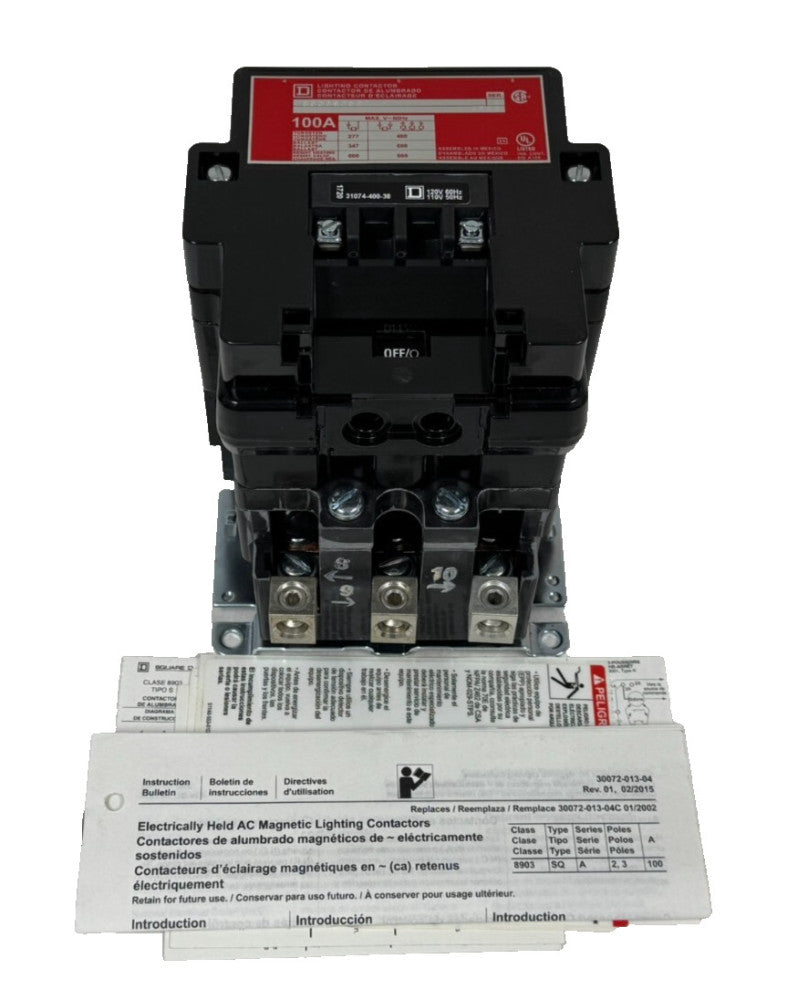 NEW SQUARE D 8903SQO2 LIGHTING CONTACTOR SER. 31074-400-38 110-120V 50-60HZ 100A