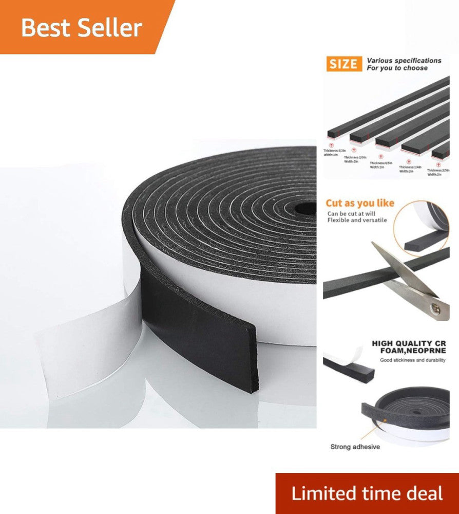 All-Weather Self-Adhesive Foam Insulation Tape 2" x 1/4" - Soundproof & Durable