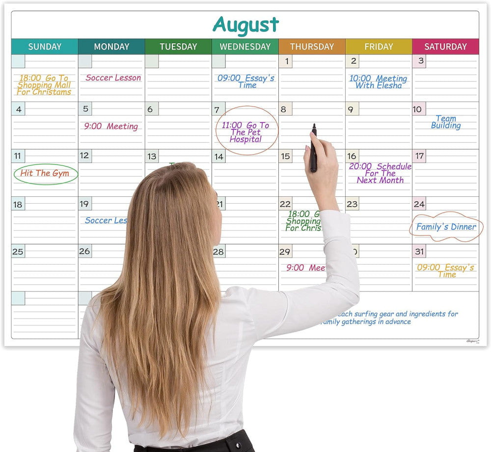 Large Dry Erase Calendar for Wall - Undated Dry Erase Calendar, Erasable 