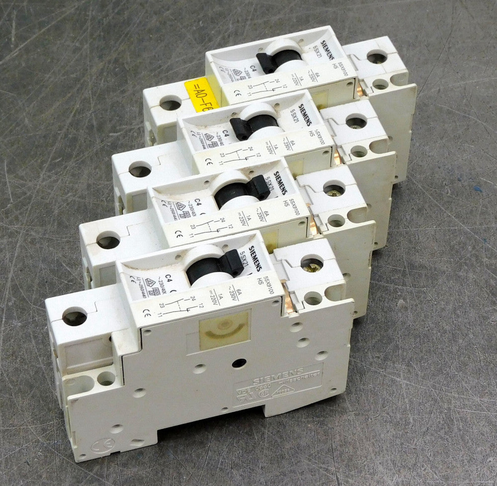 Siemens 5SX21 C4 Circuit Breaker w/5SX9100 HS Auxiliary Contact Lot of Four (4)