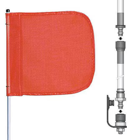 CHECKERS FS12-SPQD-O Warning Whip, White Whip, Orange Flag, Fiber Glass, Split