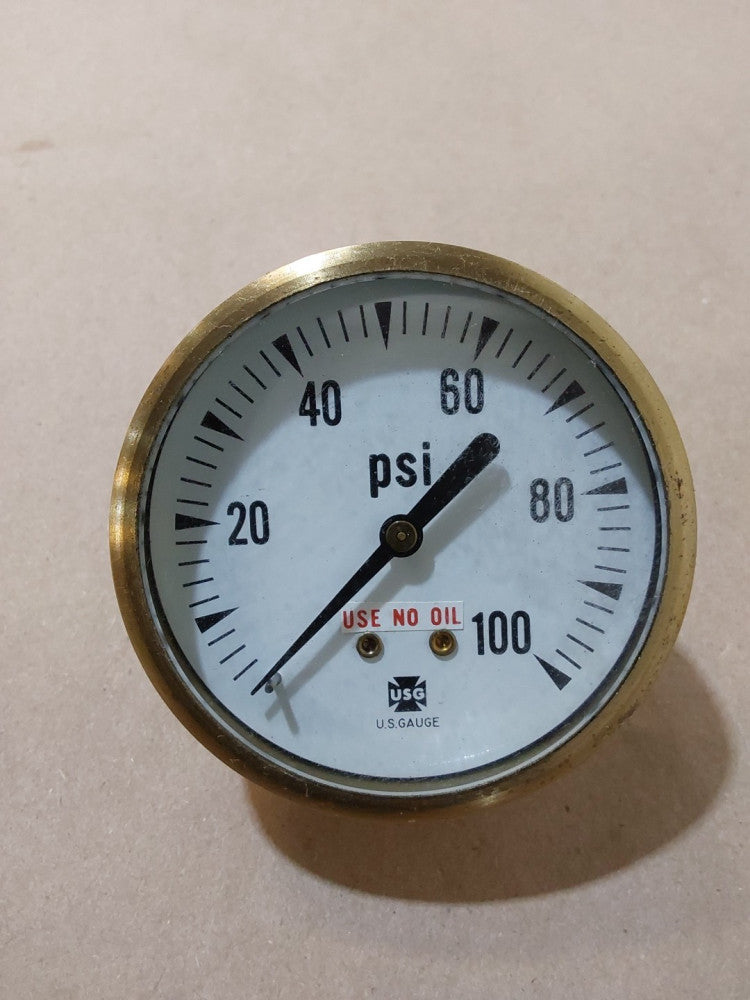 USG 0-100 PSI Brass Pressure Gauge 2 1/2" Face, 1/2" Back Mounted