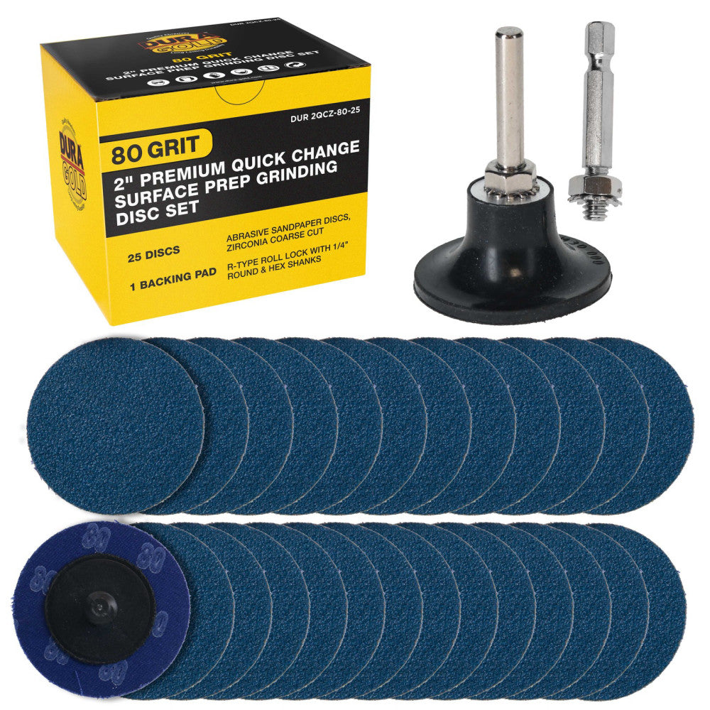 Dura-Gold 2" 80 Grit Quick Change Surface Prep Grinding Disc Set, 25 Discs, Pad