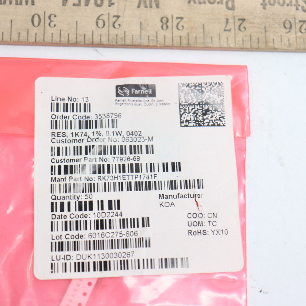 (50-Pk) Farnell Thick Film Precision Resistors 100 mW 50 V RK73H1ETTP1741F