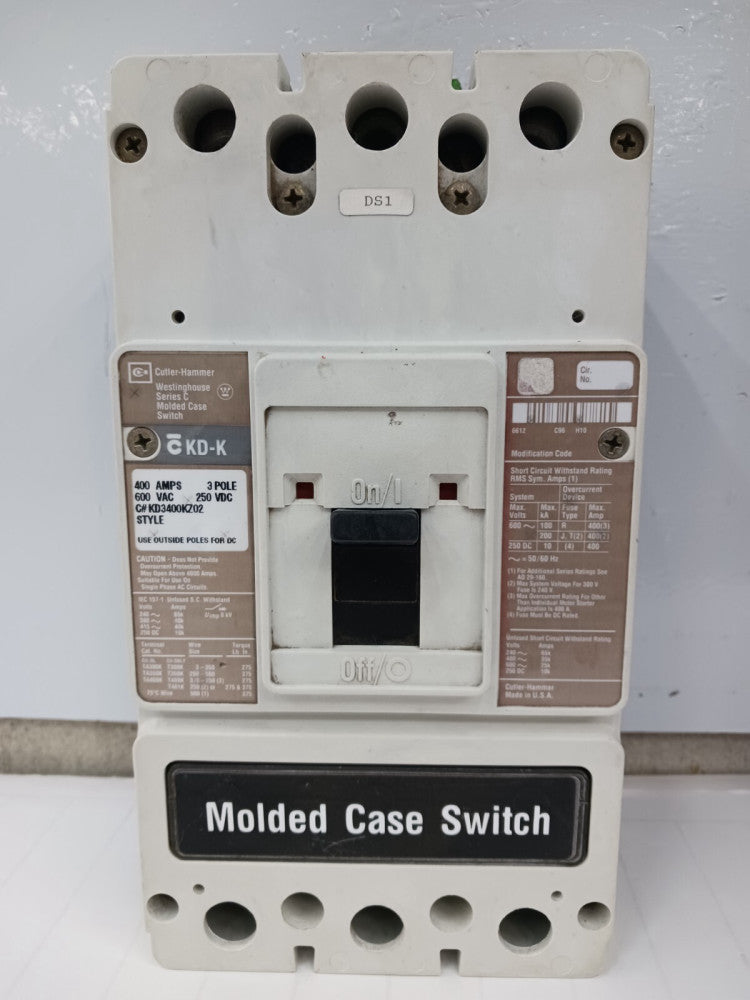 Cutler Hammer 400 Amp Molded Case Switch 3 Pole 600 VAC / 250 VDC KD3400KZ02