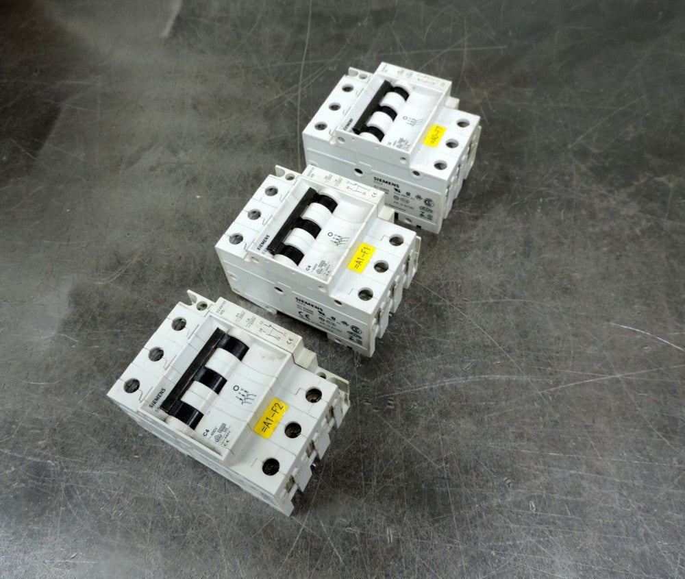 Siemens 5SX23 C4 & C2 Circuit Breaker w/ 5SX9100 HS Auxiliary Contact Lot of (3)
