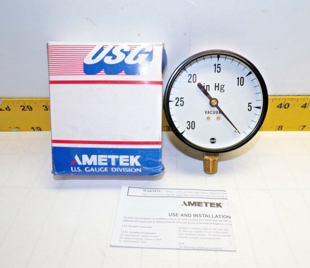 NEW AMETEK / USG 3-1/2" VACUUM PRESSURE GAUGE 0-30PSI 1/4" NPT  171223A