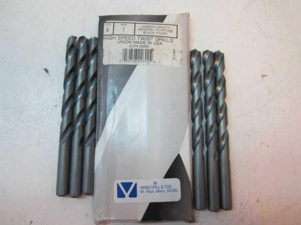 VIKING (02600) Size T Jobber Length High Speed Twist Drill Bits - Lot of 6