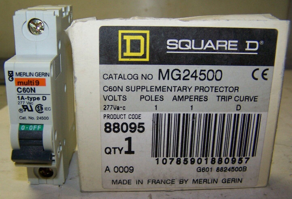 NEW SQUARE D 277 VAC SUPPLEMENTARY PROTECTOR 1 POLE 1 AMP TRIP CURVE D  MG24500