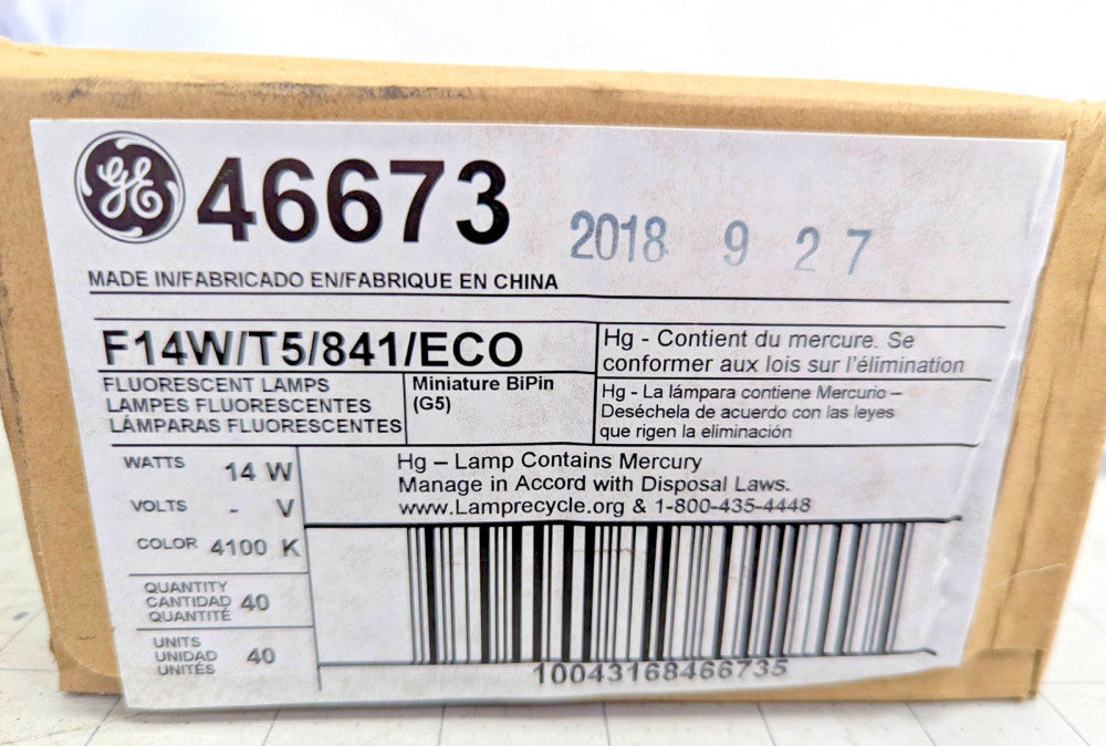 Case of 40 22 in GE 46673 F14W/T5/841 1350 Lumens 4100 Kelvin 36,000 Hours [C8S3