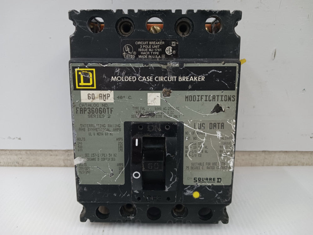 Square D 60 Amp Molded Case Circuit Breaker 3 Pole 600 VAC 18kA FAP36060TF
