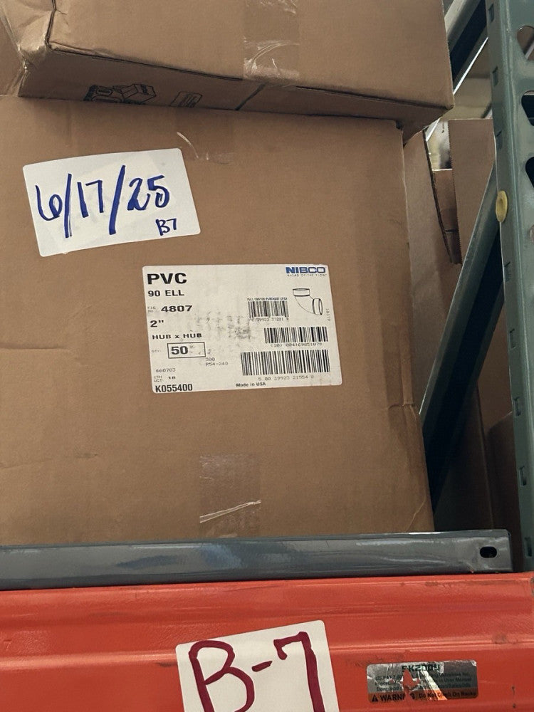 (50/CASE) Nibco PVC DWV Pipe Fitting, 90 Degree Elbow, 2" Hub 4807 Series
