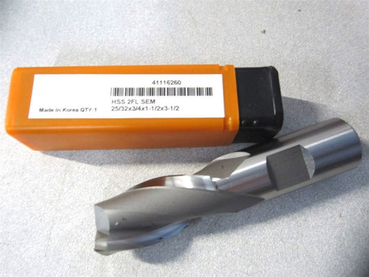 (E103005001) 25/32" x 1-1/2" x 3/4" x 3-1/2" OAL HSS 2Fl RH Square End Mill 