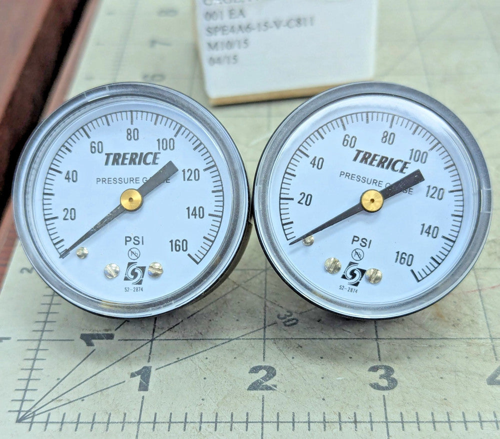 (2 PACK) 2” 0 -160 PSI Metal Pressure Gauge ¼” NPT Rear TRERICE 800B [A3B5]
