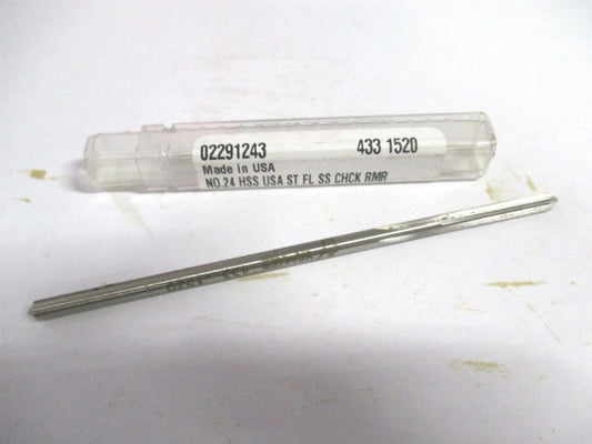 (433-0.1520) #24 1" x 4" OAL Straight Shank HSS RH 4-Flute Chucking Reamer 