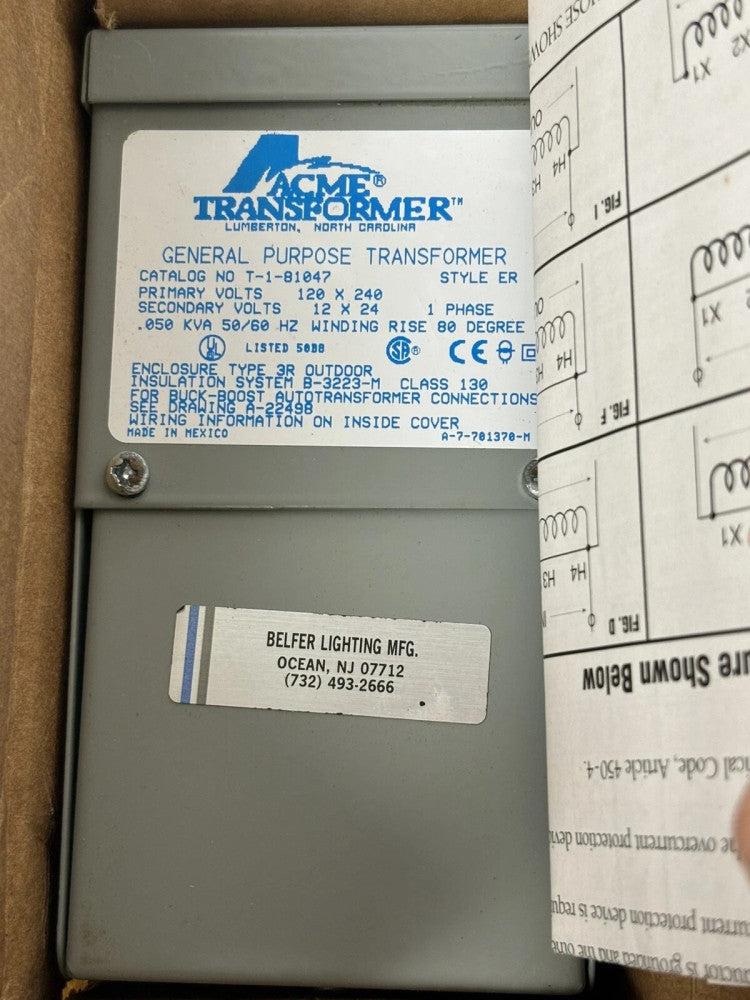 Acme General Purpose Transformer T-1-81047 120x240 Primary 12x24 Secondary