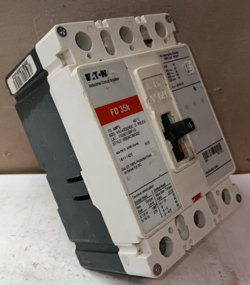 EATON FD3015BP10 15 AMP CIRCUIT BREAKER 3 POLE 600 VAC