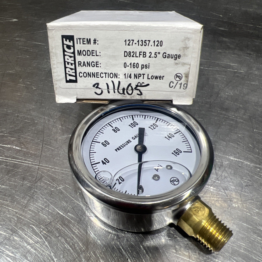 Trerice 127-1357.120 2.5 Gauge 0-160 Psi 1/4 NPT Lower Nos Surplus