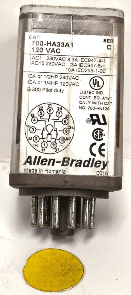 ALLEN BRADLEY RELAY 120VAC 50/60HZ 10A 700-HA33A1 SERIES C