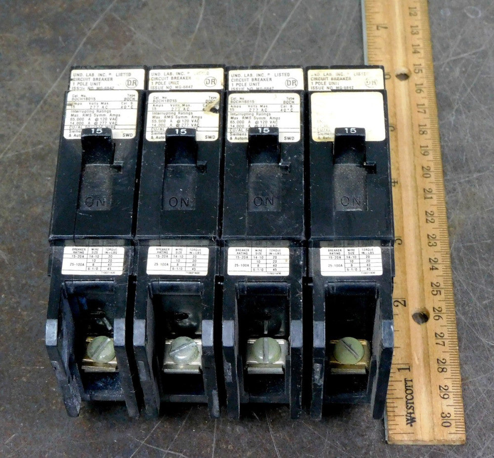 Siemens BQCH1B015 Bolt-On Circuit Breaker 1 Pole 15 Amp 277VAC Lot of Four (4)