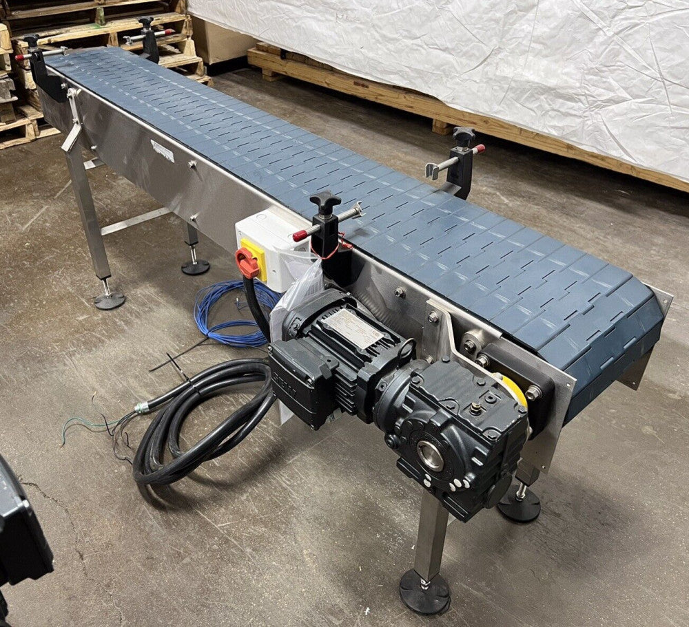 Stainless Steel Inline Conveyor with Plastic Table Top Belt, 10"W x 72"L