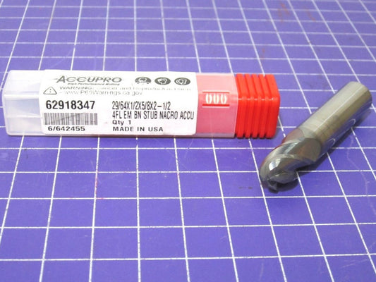 29/64" Solid Carbide 4F Stub Ball End Mill 5/8" LOC x 2-1/2" OAL 40° Helix