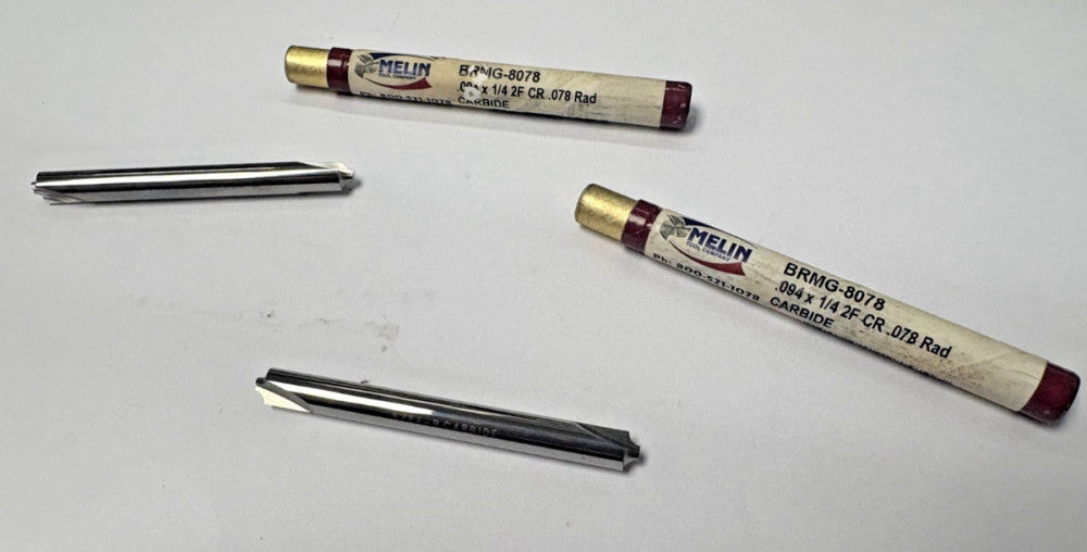 MELIN REAMER, BRMG-8078, .094" X 1/4" 2F CR .078 RAD ROUND END MILL LOT OF 2