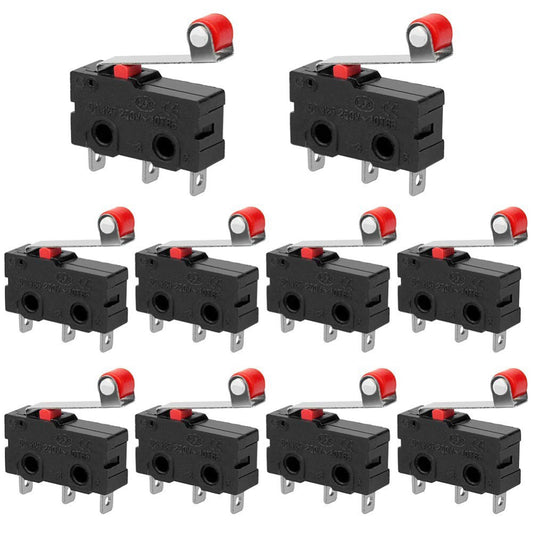 10Pcs Micro Limit Switch with Momentary Roller Lever Arm AC 250V 5A SPDT 1NO ...