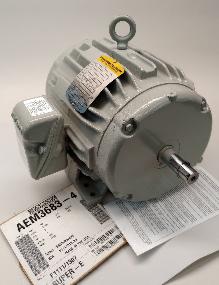 Baldor AEM3683-4 Electric Motor 3ph 1hp 460V 60hz 1750rpm 182 TENV 06H063W405