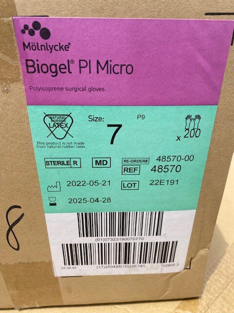 *200 Pair* Molnlycke Biogel PI Micro Polyisoprene Surgical Glove Size-7 48570