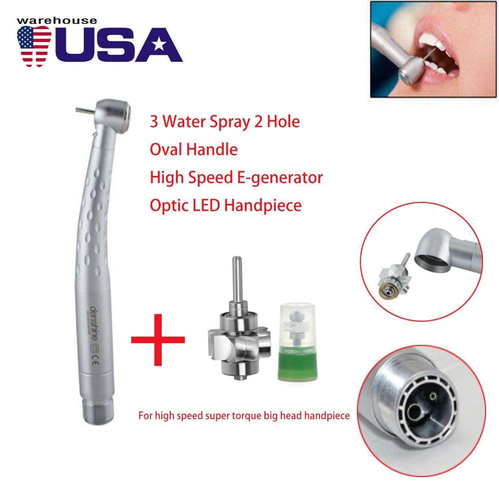 Dental High Speed E-generator Fiber Optic LED Handpiece 3 Water Spray 2 Hole~new