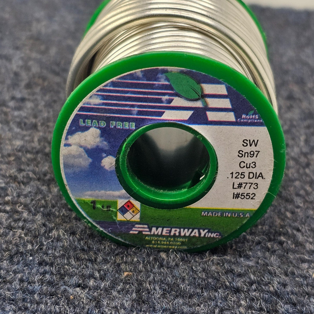 Amerway SN97 CU3: .125inch 3.2mm Diameter Solid Solder 1Lb Lead-Free Solder 773