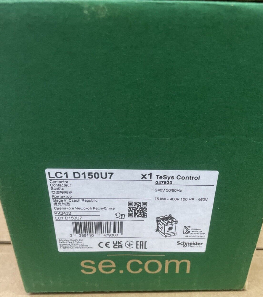 NEW SquareD TeSys Schneider LC1D150U7 3-Pole  600V Contactor 240v Coil