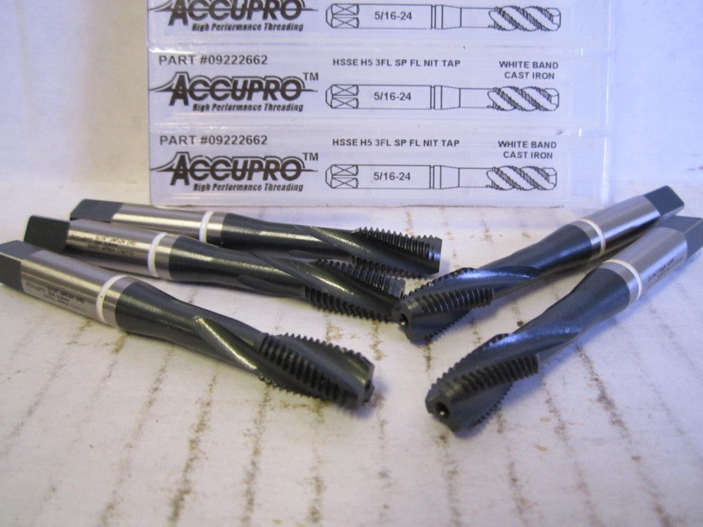 5/16-24 3-Flute Spiral Flute HSSE H5 White Band Mod. Bottoming Cast Iron Tap