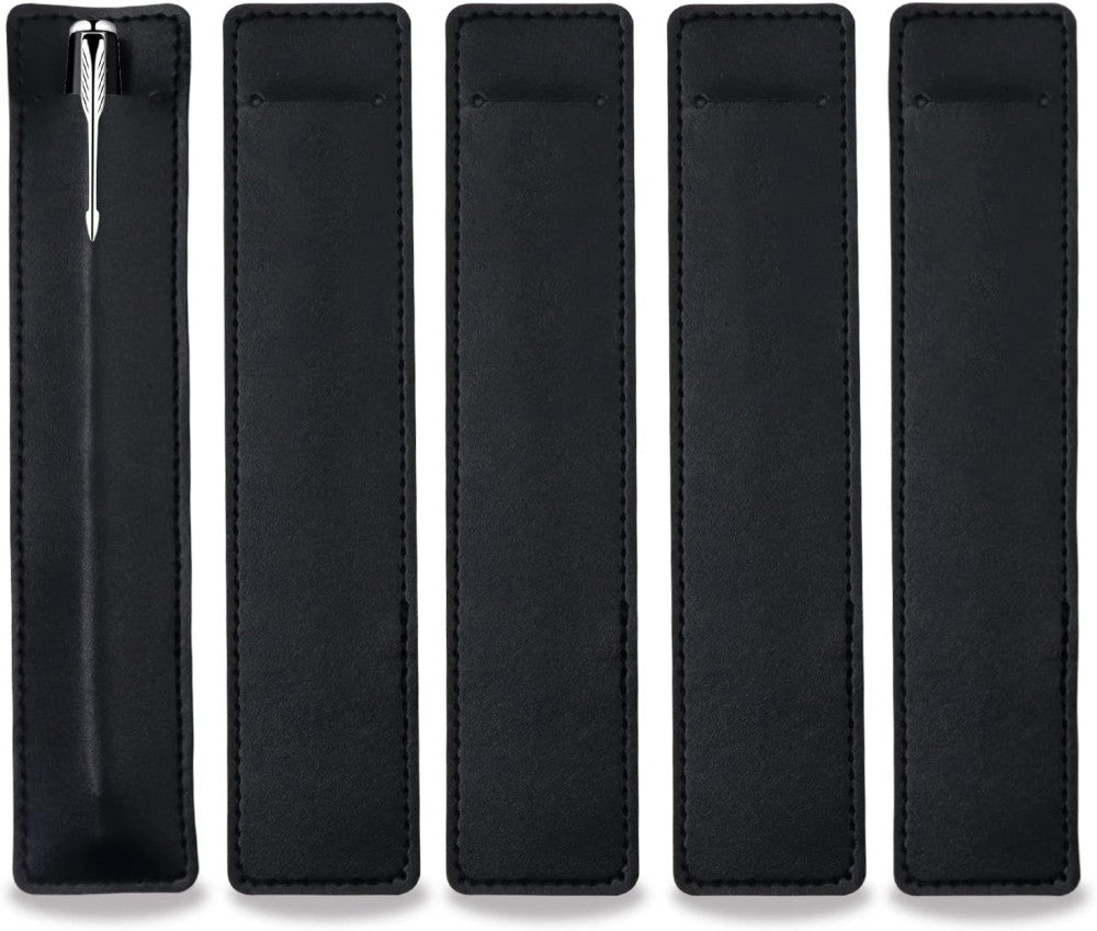 5Pcs Leather Single Fountain Pen Case, Soft Sleeve Pouch for 5 Pack Black 