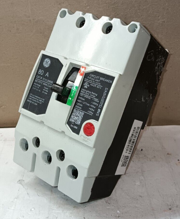 NEW GE TEYL3080B 80 AMP BOLT-ON CIRCUIT BREAKER 3 POLE 480Y/277 VAC 100kA @ 240V