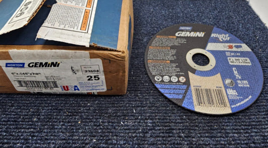 (25 PIECES) Norton 23604 Gemini Cut Off Wheels 6" x .045" x 7/8"