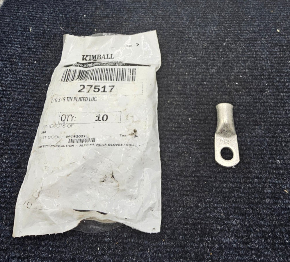 (QTY 10) KIMBALL MIDWEST 27517: 1/0 AWG x 3/8" Stud Heavy Duty Tin Plated Lug