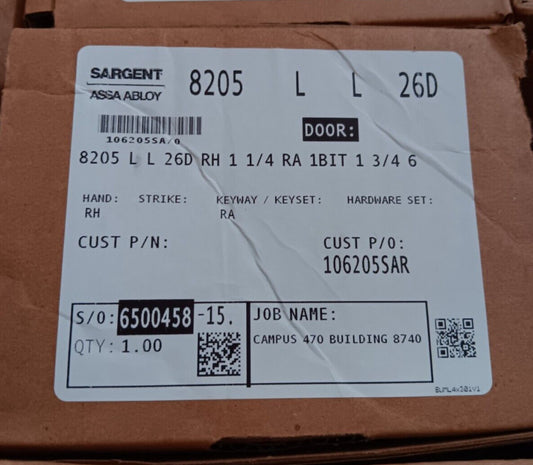 (1)  Sargent 8205 LL 26D RH 1  1/4 RA 1BIT 1  3/4 Mortise Lock