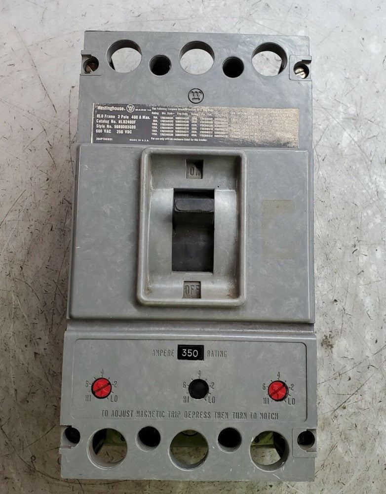 WESTINGHOUSE 400 AMP CIRCUIT BREAKER W/ 350 AMP TRIP 600 VAC 2 POLE  HLB2400F