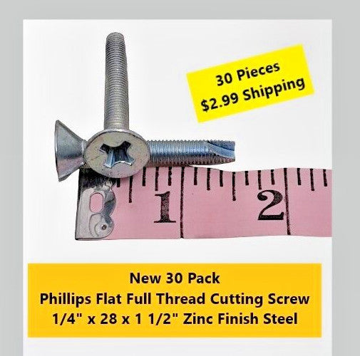 Brand New 1/4" x 28 x 1-1/2" Flat Phillips Thread Cutting Screws  Zinc Finish